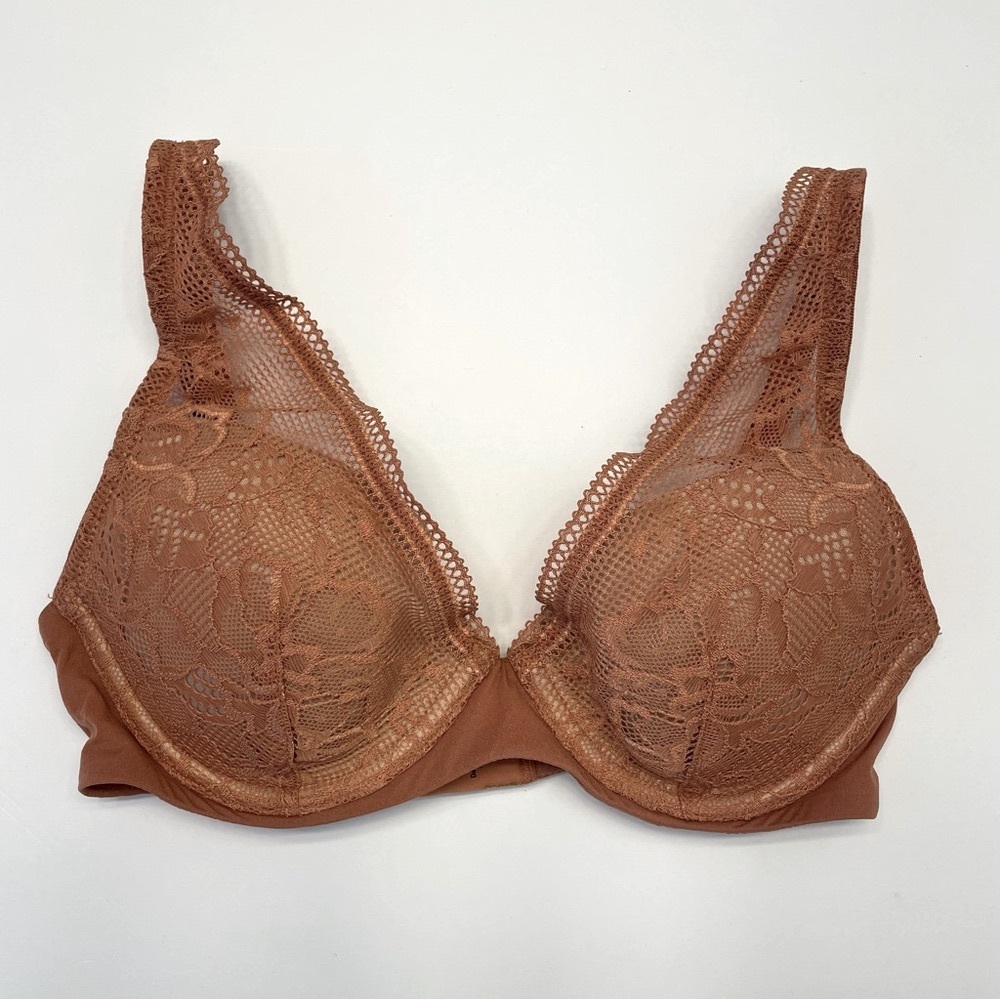 Thirdlove Graphic Lace Plunge Bra in Deep Pumpkin Rust Color Size 30C